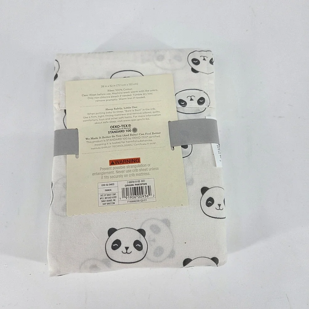 Cloud Island Panda Crib Fitted Sheet 100% Cotton White Black 28x52 Standard Size